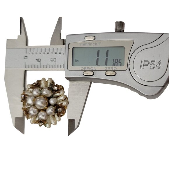 Robert Vintage Faux Pearl Rose Montees Rhinestones Bead Cluster Earrings, K403 - Picture 6 of 7